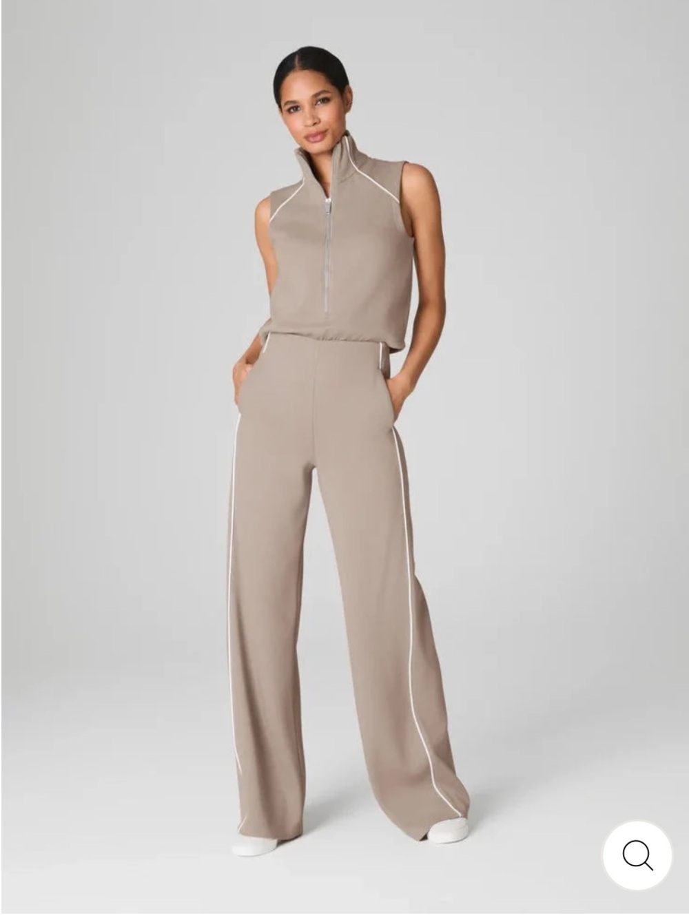 SPANX Air Essentials Pique Sleeveless Mockneck WideLeg Jumpsuit Ashwood Beige XL